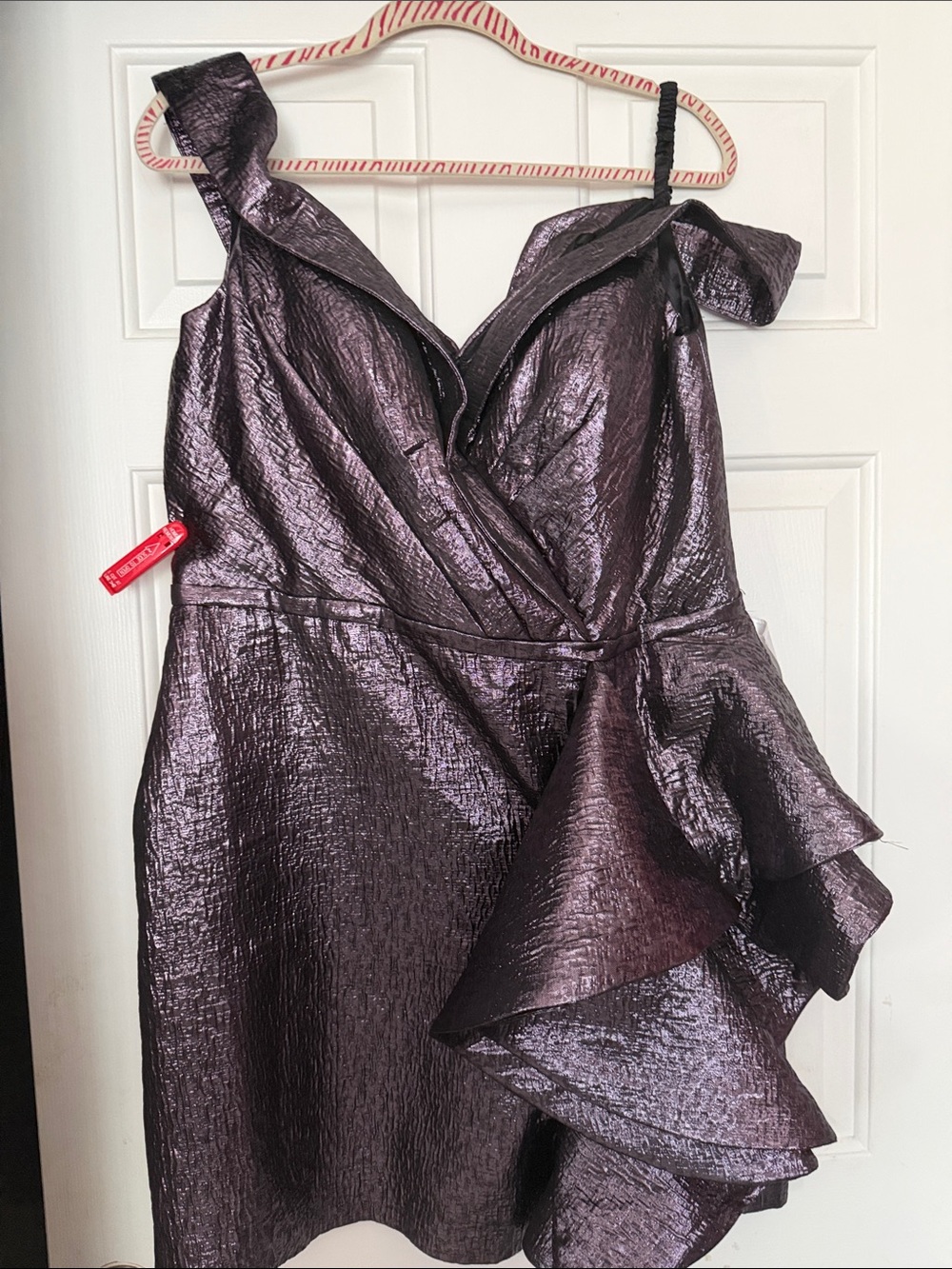 Mac Duggal Metallic Plum One-Shoulder Ruffle Cocktail Dress